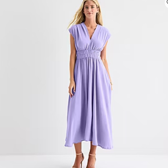 Melonie T Dresses & Skirts - Melonie Lilac Cap-Sleeve Smocked-Waist Midi Fit to Flare Dress Sz 14 NWT